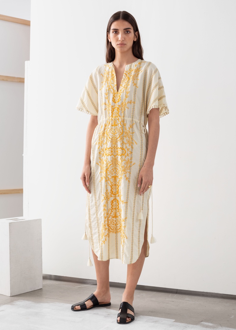 & Other Stories Embroidered V-Neck Cotton Kaftan $99