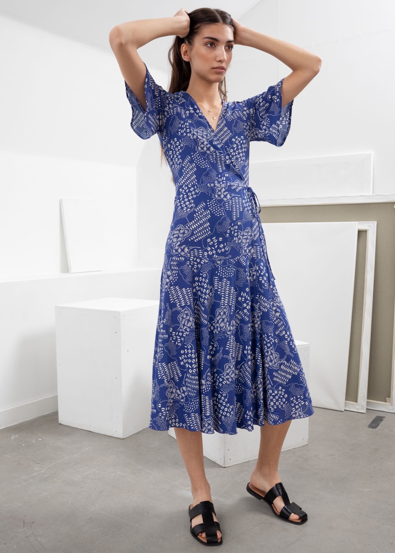 & Other Stories Ruffle Sleeve Cotton Wrap Dress $89