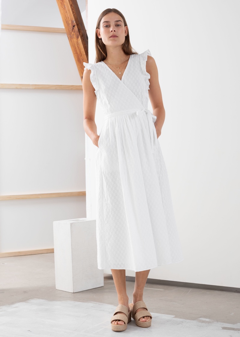 & Other Stories Ruffled Cotton Dobby Midi Dress $119