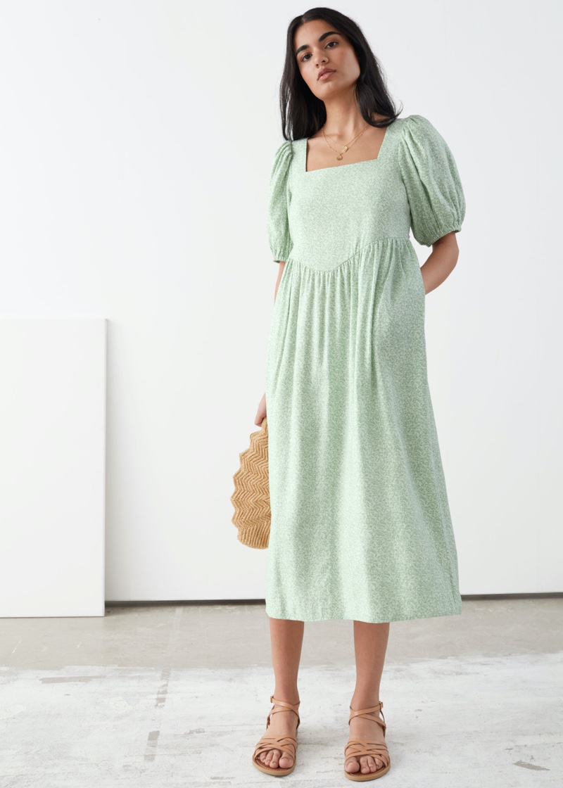 & Other Stories Square Neck Puff Sleeve Midi Dress $119