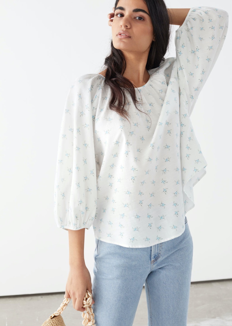 & Other Stories Voluminous Puff Sleeve Crepe Top in White $69
