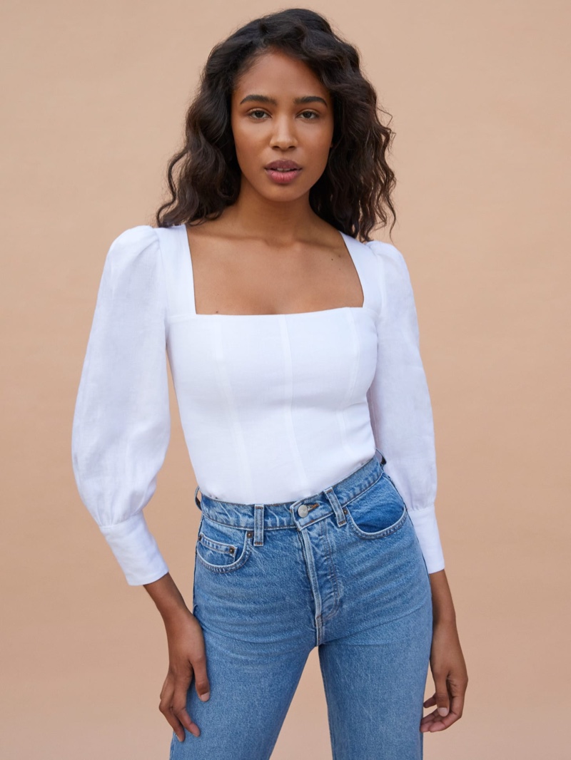 Reformation Stilton Linen Top in White $148