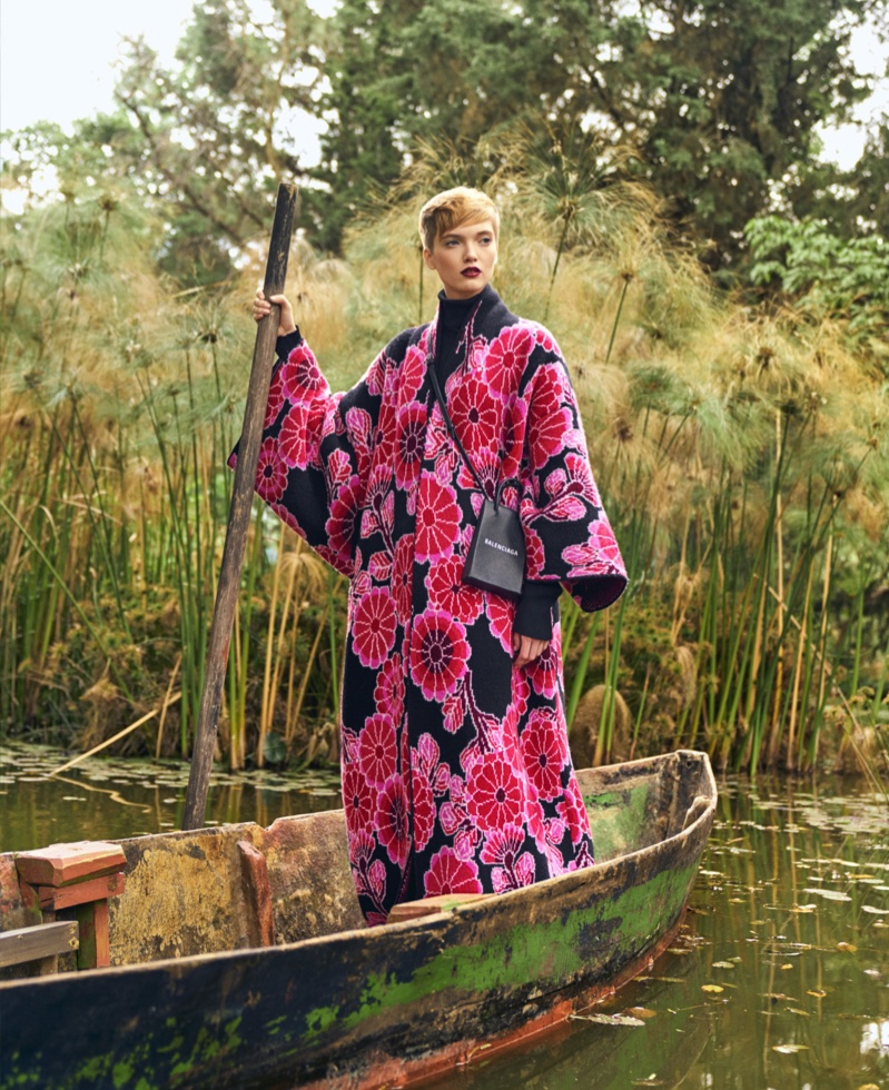 Ruth Bell Poses in Dramatic Floral Fashion for Harper's Bazaar