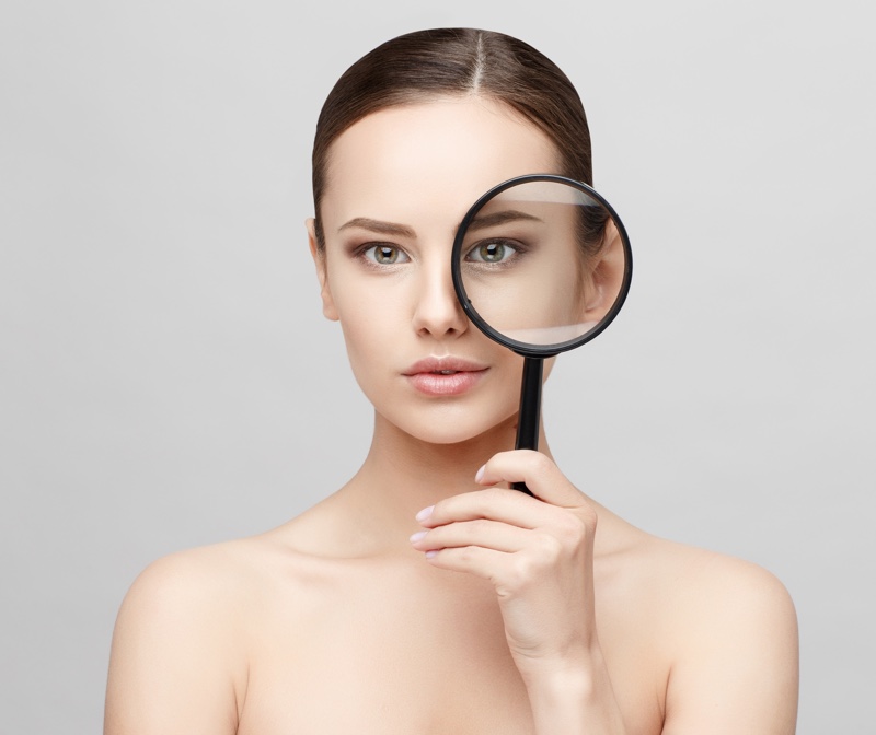 Woman Clear Fresh Skin Magnifying Glass