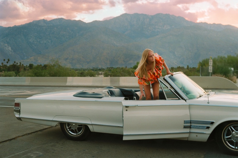 Posing in a convertible car, Jean Campbell wears Zara’s summer looks