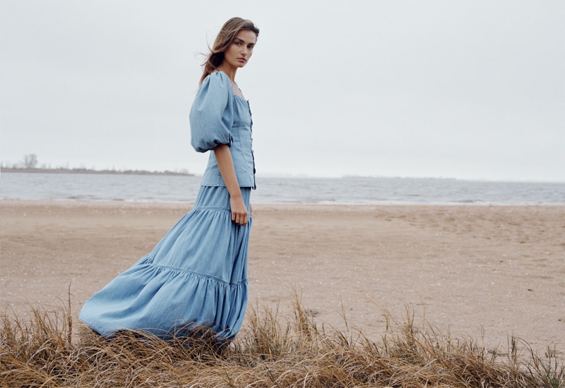 Zara Balloon Sleeved Shirt and Denim Skirt with Ruffles