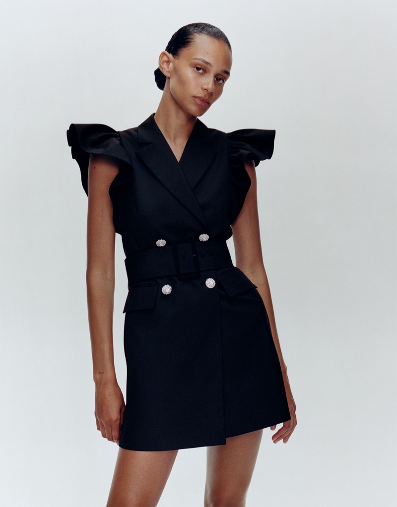 Binx Walton models Zara ruffled waistcoat dress