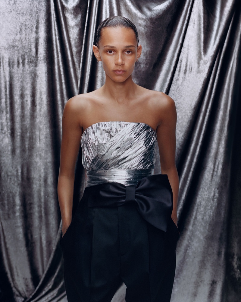 Binx Walton poses in metallic styles from Zara’s summer 2019 collection