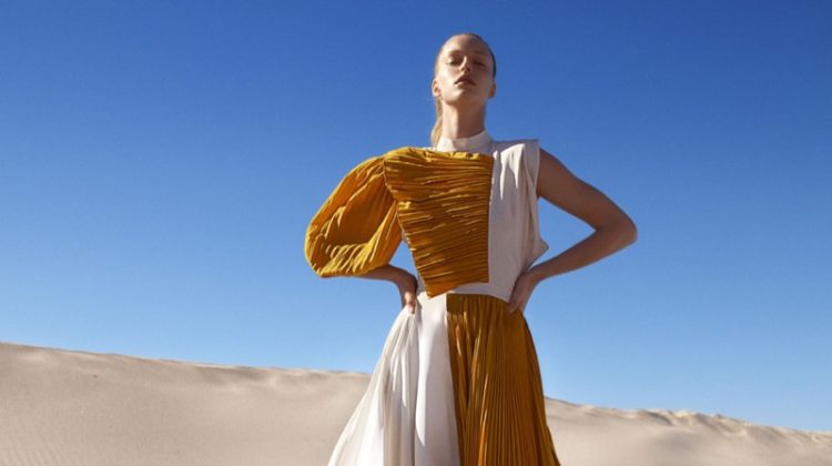 Abby Champion Looks Pretty in Pleats for Harper’s Bazaar