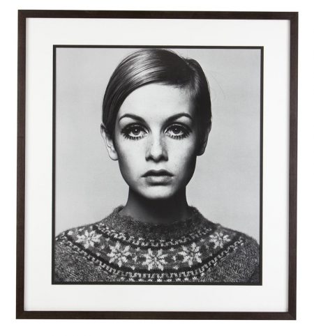 A framed print of Twiggy photographed by Barry Lategan