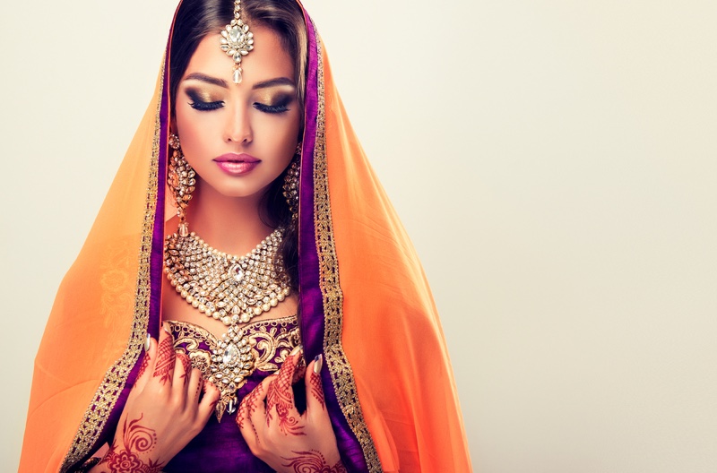 Beautiful Indian Woman Jewelry Head Scarf