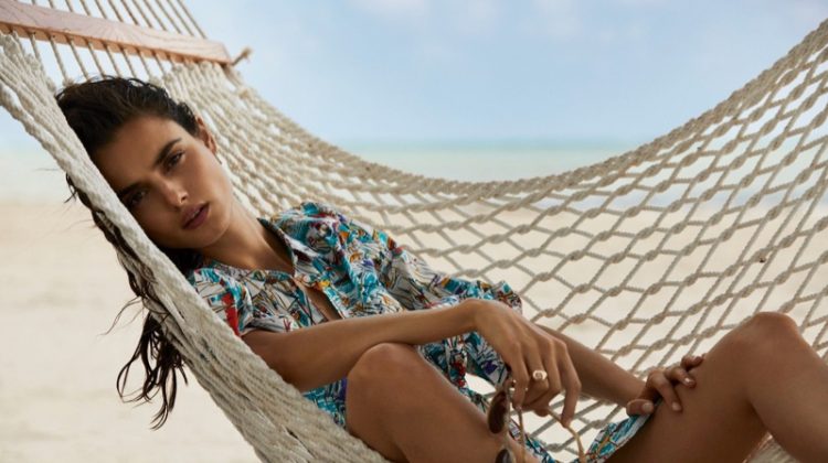 Posing in a hammock, Blanca Padilla models summer style from Pedro del Hierro