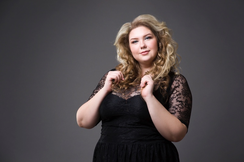 Blonde Plus Size Model Black Dress