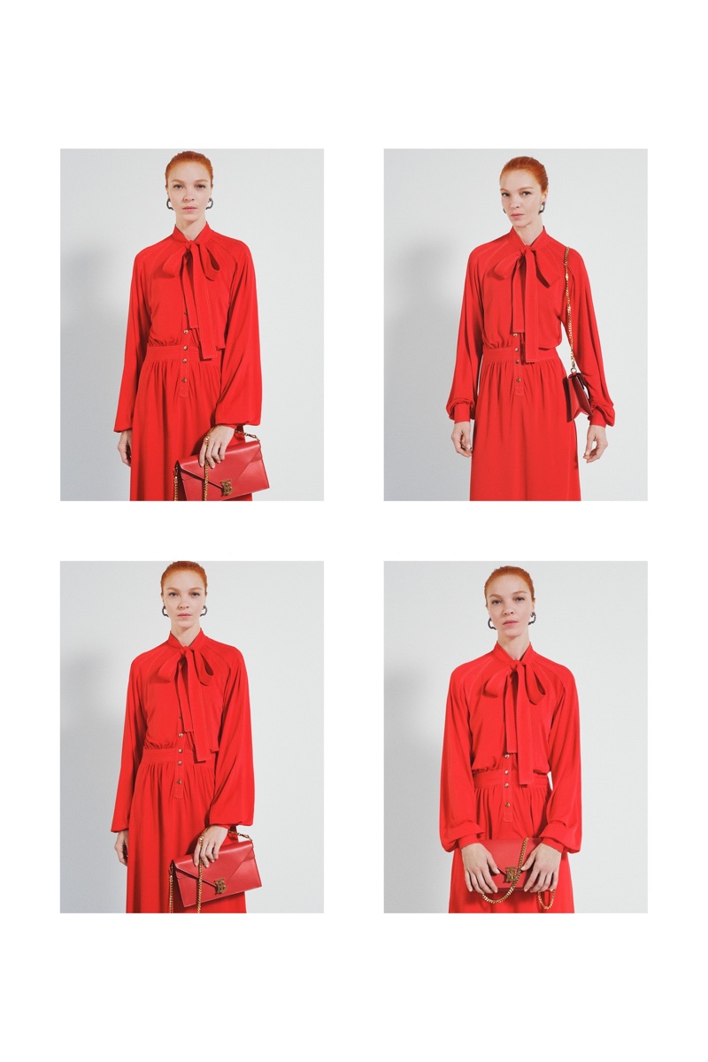 Dressed in red, Mariacarla Boscono fronts Burberry pre-fall 2019 campaign