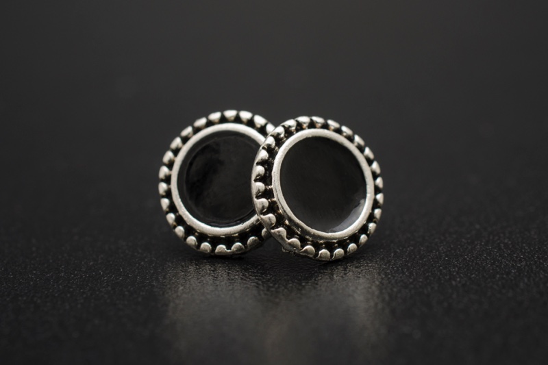 Closeup Earrings Studs Silver