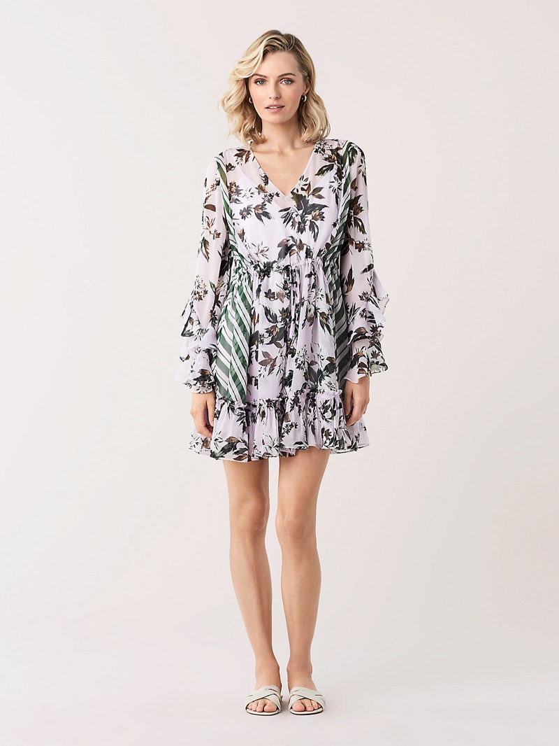 DVF Harlow Ruffled Chiffon Mini Dress $548