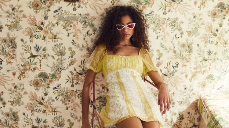 Looking mellow in yellow, Zoe Thaets models For Love & Lemons Limoncella dress