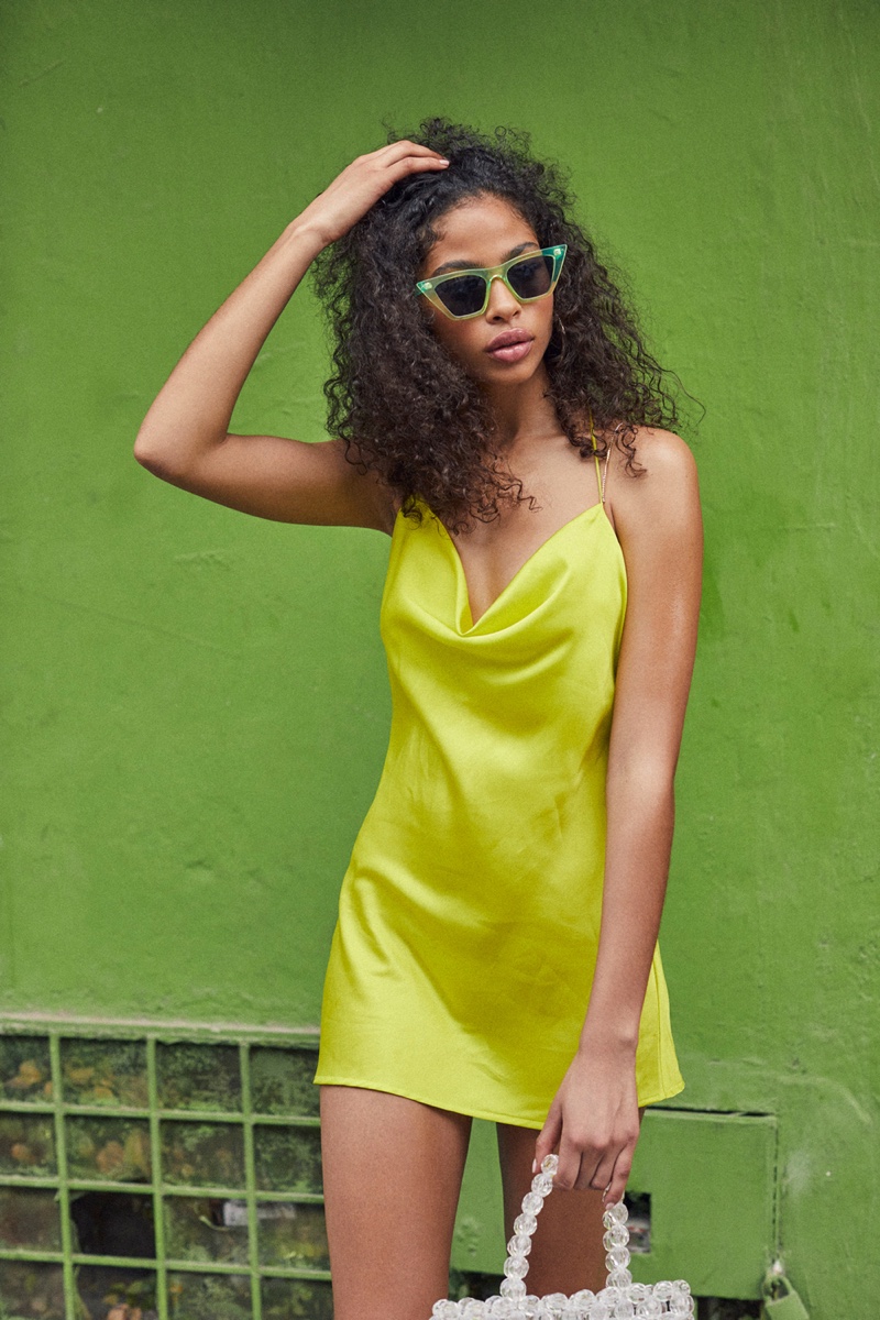 Zoe Thaets models Meringue mini dress from For Love & Lemons