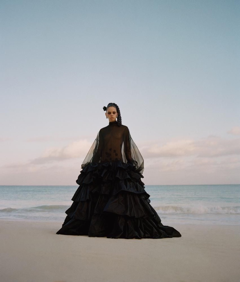 Hiandra Martinez Takes Haute Couture to the Beach for WSJ. Magazine