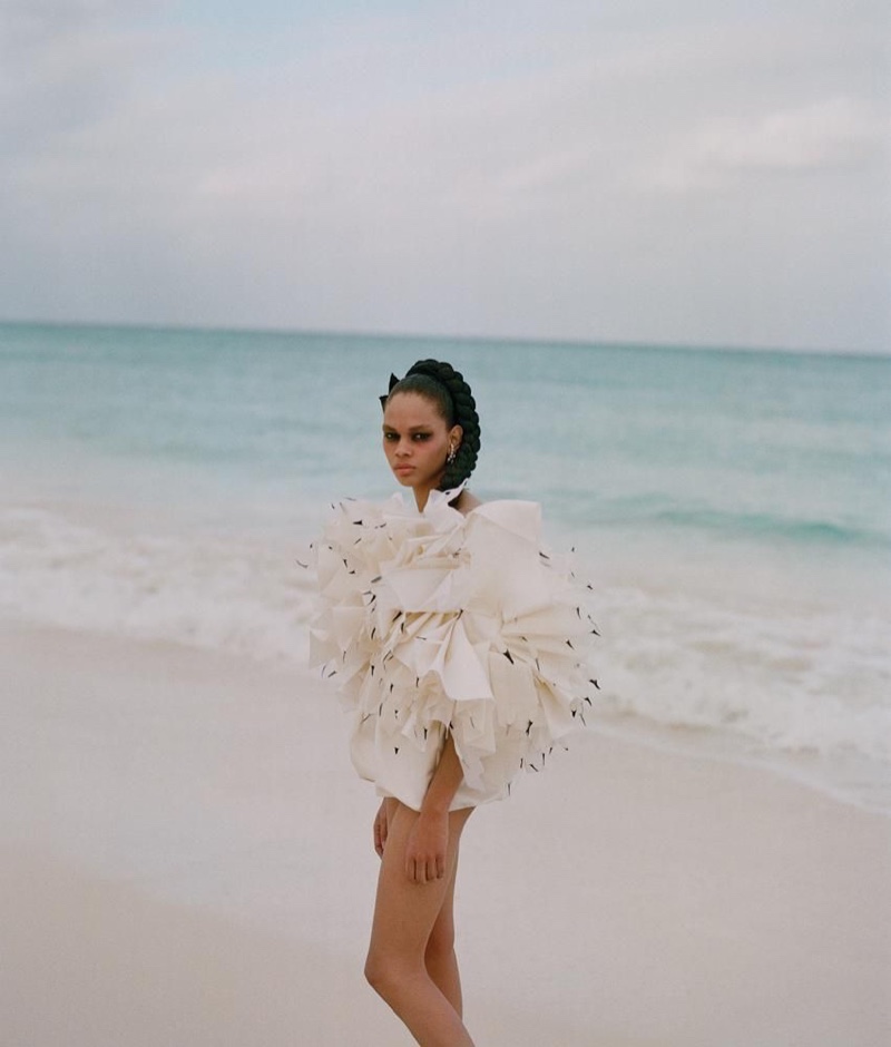 Hiandra Martinez Takes Haute Couture to the Beach for WSJ. Magazine