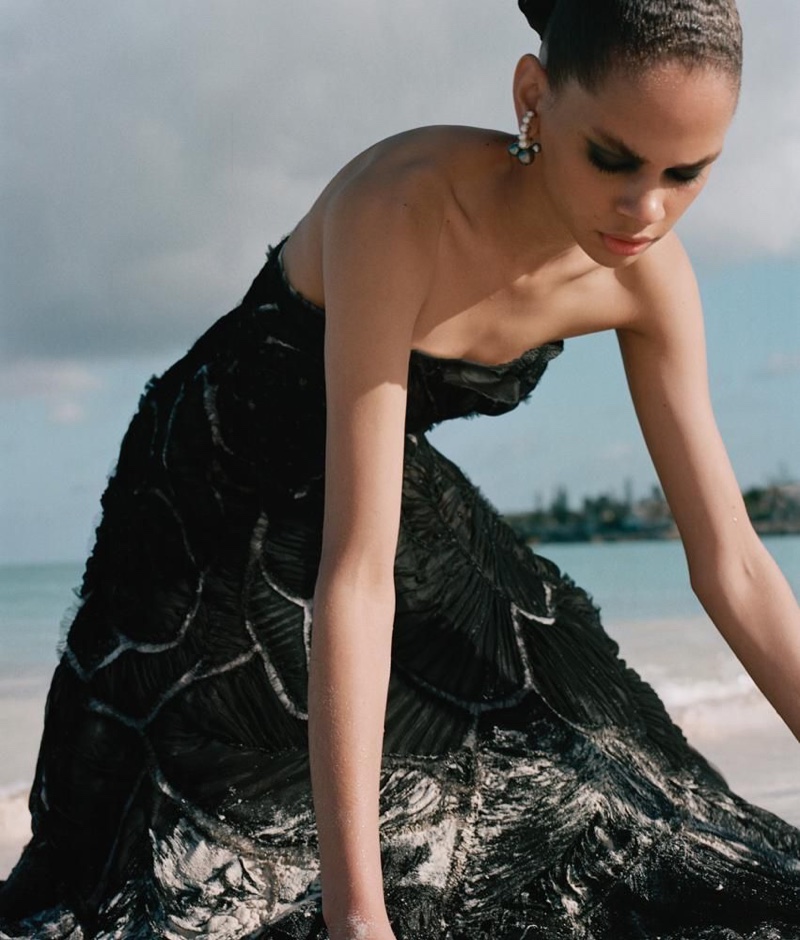 Hiandra Martinez Takes Haute Couture to the Beach for WSJ. Magazine