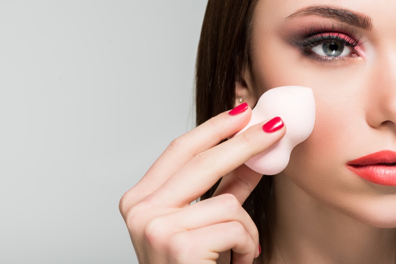 Model Doing Makeup Beauty Blender Closeup