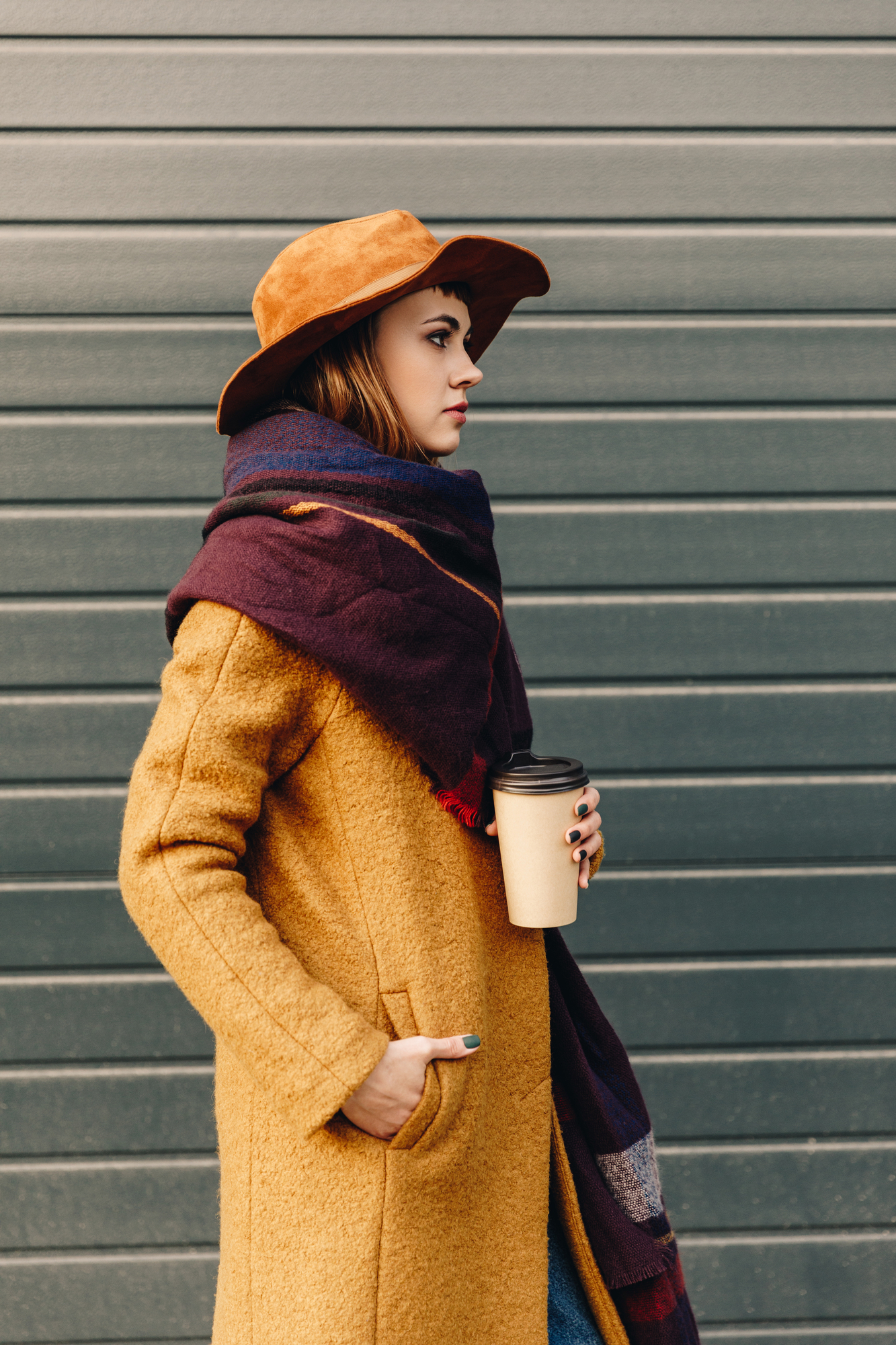 Model Fall Style Coat and Scarf