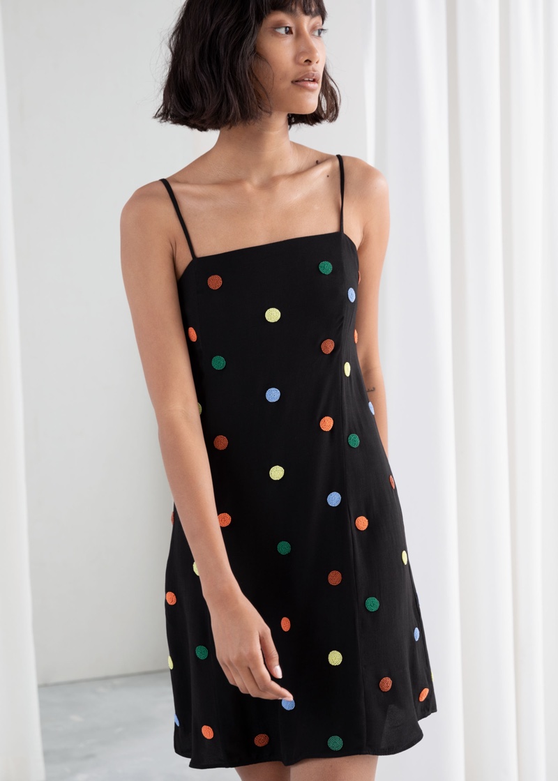 & Other Stories Beaded Polka Dot Mini Dress $129