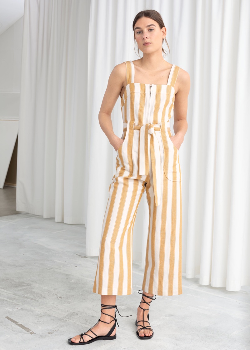 & Other Stories Cotton Linen Striped Jumpsuit $129