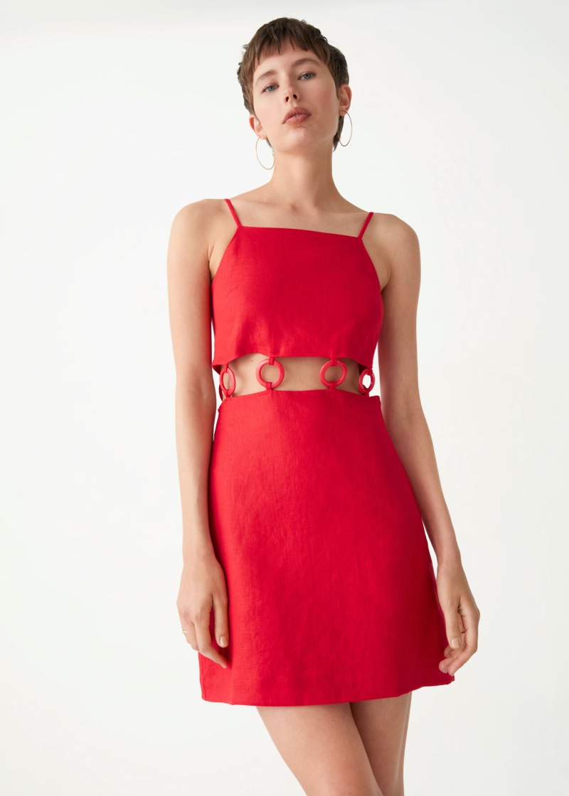 & Other Stories Fitted O-Ring Mini Dress in Red $99