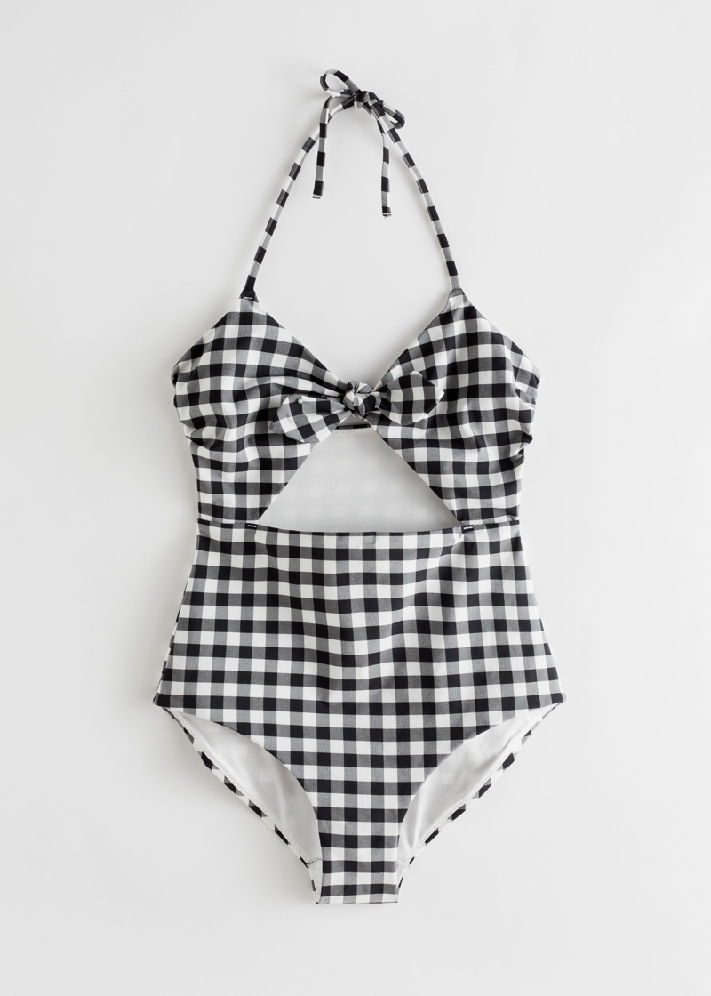 & Other Stories Gingham Cutout Halter Swimsuit $69