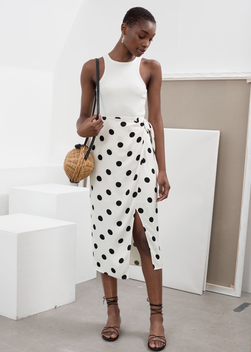 & Other Stories Polka Dot Pencil Midi Skirt $79