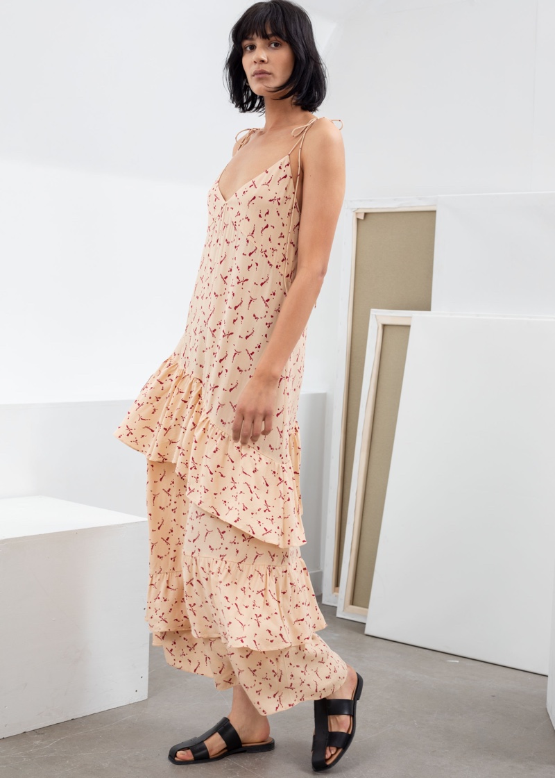 & Other Stories Ruffled Shoulder Tie Maxi Dress $129