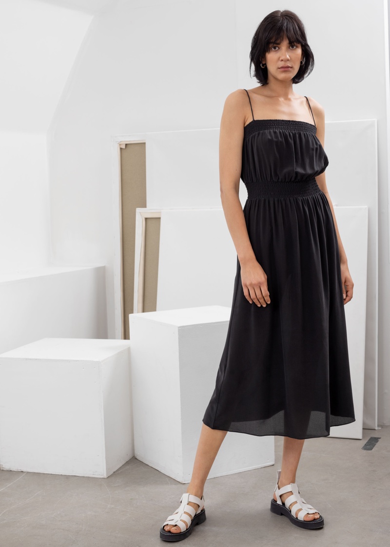 & Other Stories Smocked Silk Midi Dress $149