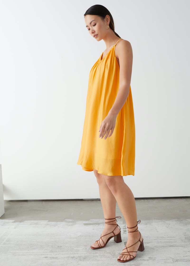 & Other Stories Voluminous Spaghetti Strap Mini Dress in Yellow $99