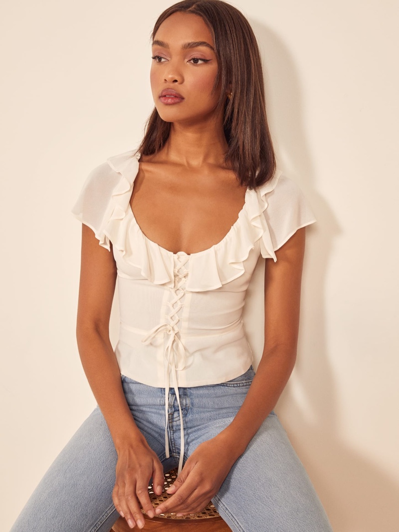 Reformation Fleur Top in Ivory $128