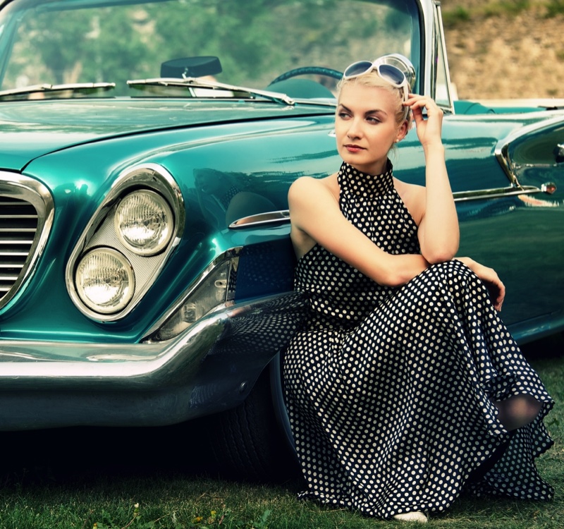 Retro Convertible Car Polka Dot Dress