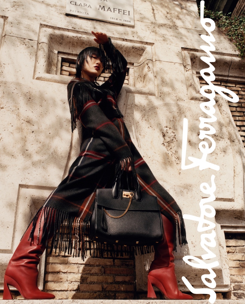 Sora Choi strikes a pose in Salvatore Ferragamo fall-winter 2019 campaign