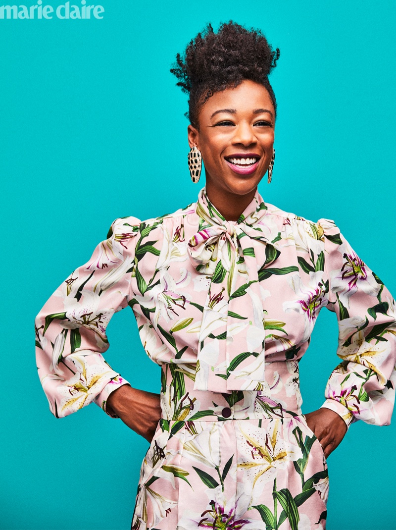 Samira Wiley tries on Dolce & Gabbana shirt and Chanel earrings