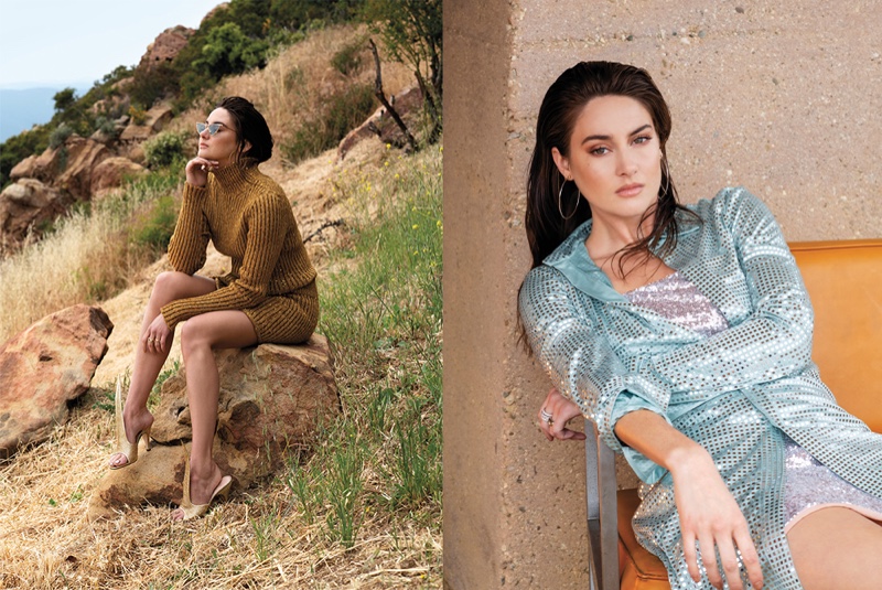 Posing outdoors, Shailene Woodley wears glamorous looks
