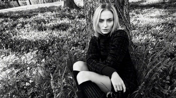 Actress Sophie Turner poses outdoors in the fashion shoot