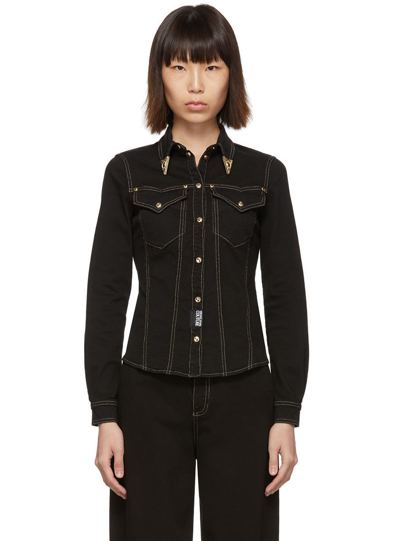 Versace Jeans Couture Black Denim Fitted Shirt $425