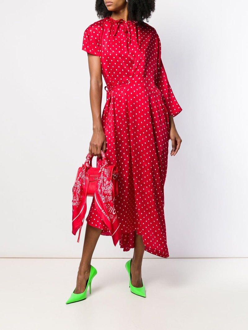 Balenciaga Side Pull Polka Dot Dress $2,590