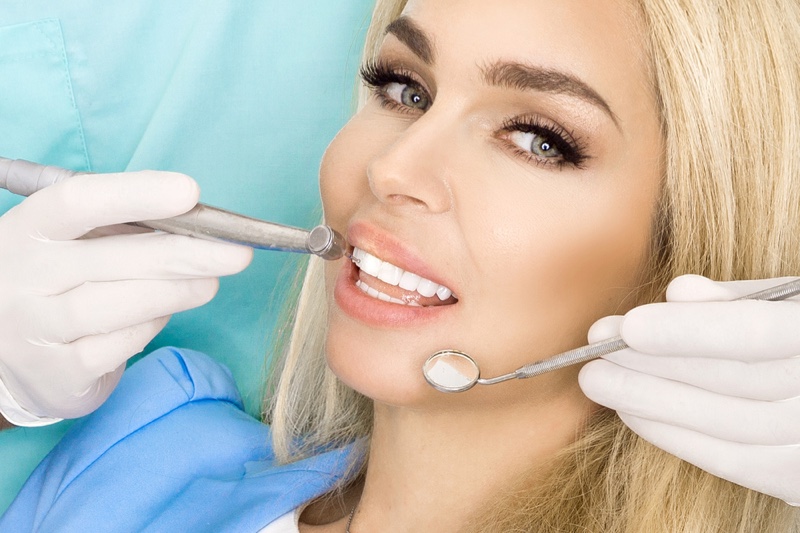 Blonde Woman Dentists White Teeth