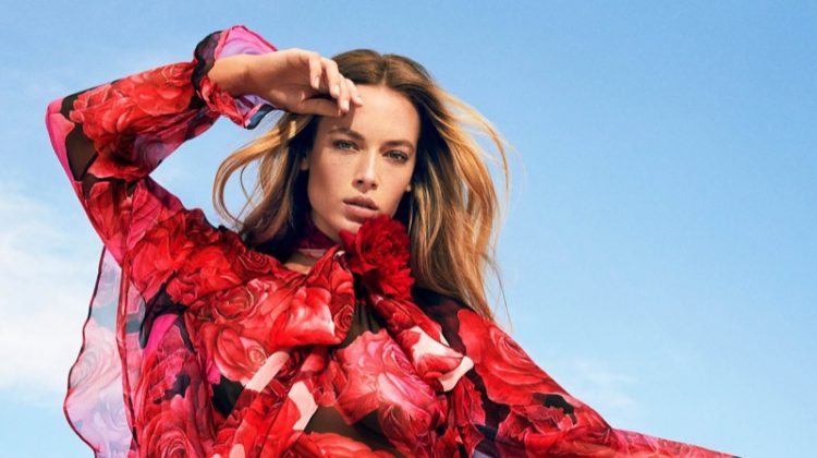 Hannah Ferguson wears floral print for Blumarine fall-winter 2019 campaign