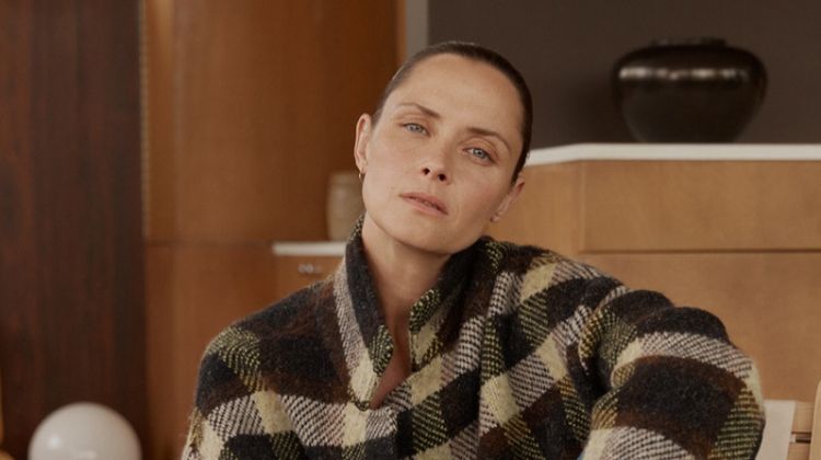 Model Tasha Tilberg wears a plaid jacket for Closed fall-winter 2019 campaign