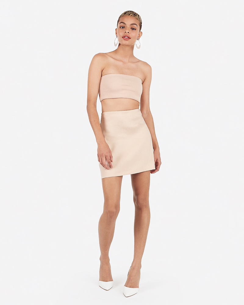 Express x Karla High Waisted Linen-Blend Mini Skirt in Light Mink Pink $59.90