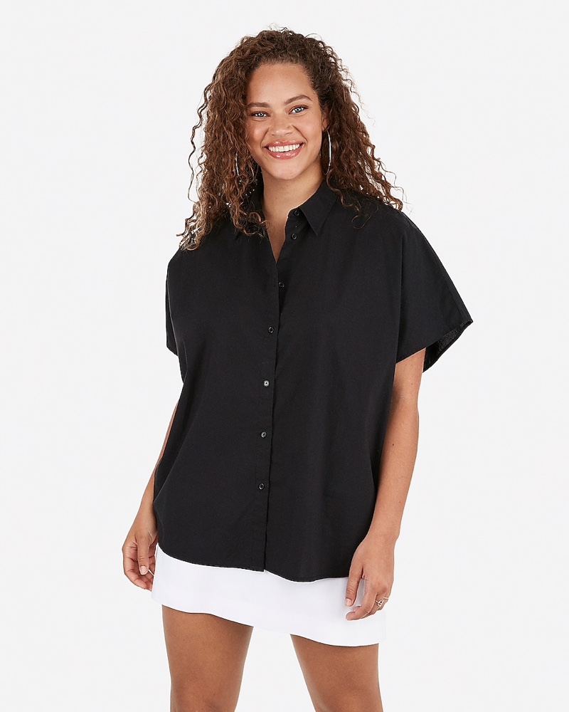 Express x Karla Short Sleeve Menswear Shirt in Pitch Black $49.90