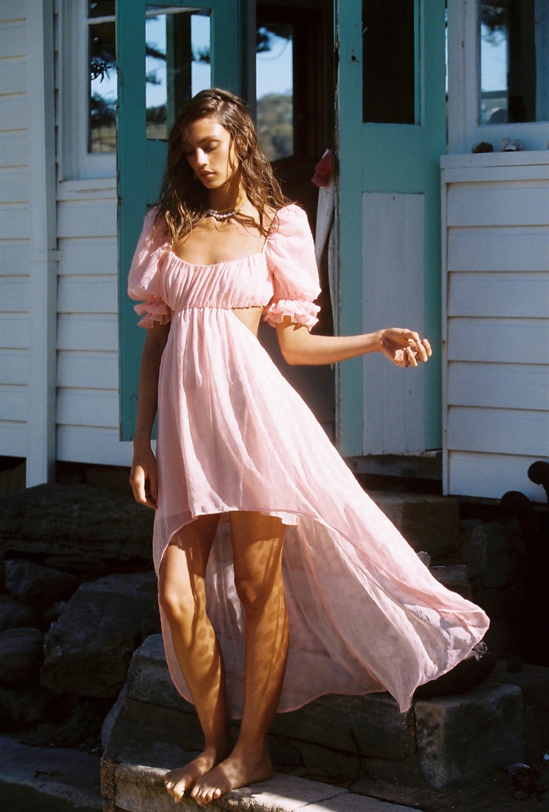 Krini Alejandra models For Love & Lemons Hampton maxi dress