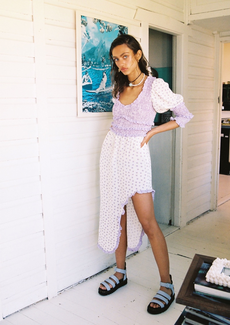 Model Krini Alejandra appears in For Love & Lemons High Summer 2019 campaign